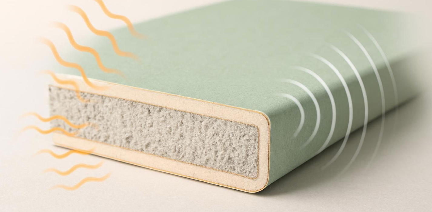 Schéma de panneau isolant thermique et acoustique pour rénovation